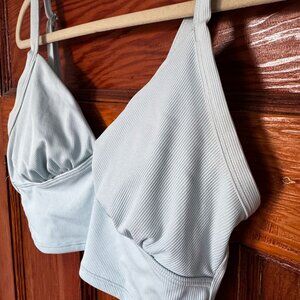 Baby blue cropped crinkle swimsuit top